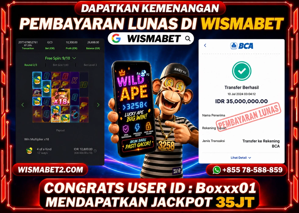 WISMABET - BUKTI KEMENANGAN JACKPOT Wild Ape Rp35,000,000,- LUNAS